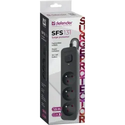 Listwa zasilająca Defender SFS 131 1,5 m, 3 gniazda | PartsPC.pl