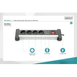 Listwa zasilająca DIGITUS biurowa 45° 4 gniazdowa 2xUSB | PartsPC.pl