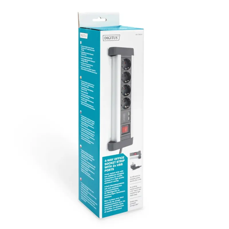 Listwa zasilająca DIGITUS biurowa 45° 4 gniazdowa 2xUSB | PartsPC.pl