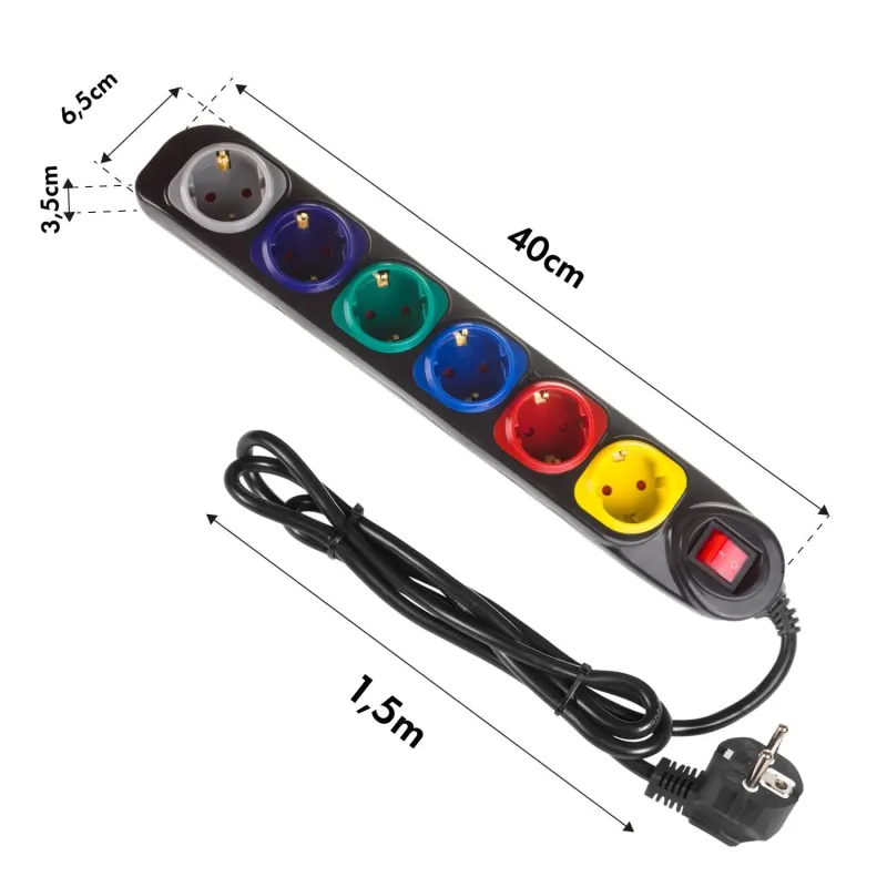 Listwa zasilająca Maclean MCE509 B przedłużacz 6 gniazd, | PartsPC.pl