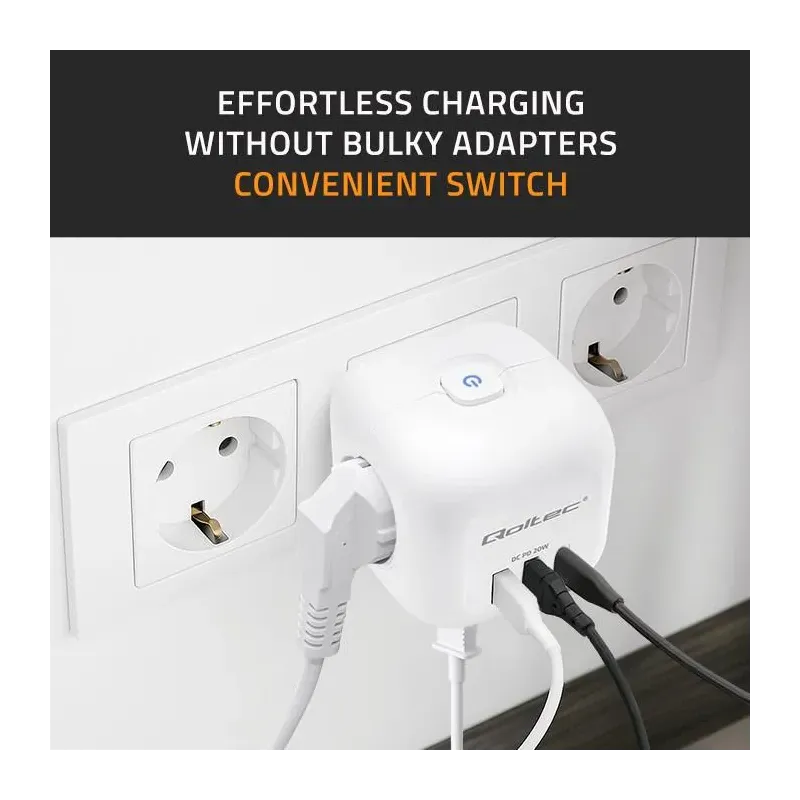 Kostka zasilająca Qoltec przedłużacz 6w1 z podświetlanym | PartsPC.pl