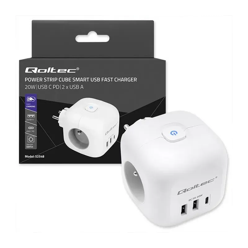 Kostka zasilająca Qoltec przedłużacz 6w1 z podświetlanym | PartsPC.pl