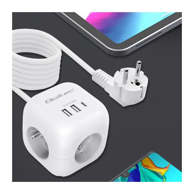 Kostka zasilająca Qoltec przedłużacz 6w1 z podświetlanym... | PartsPC.pl