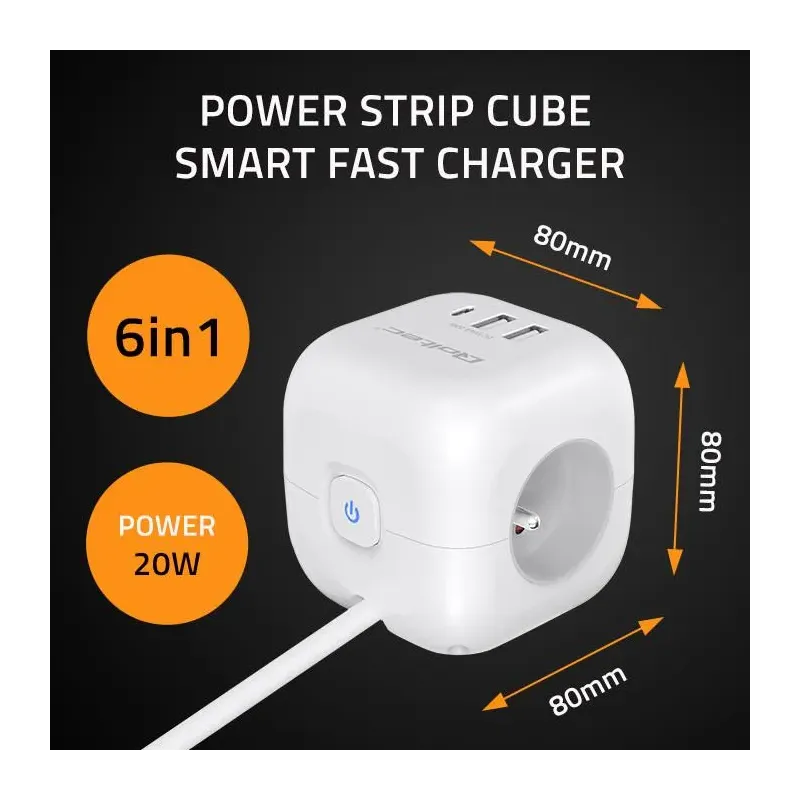 Kostka zasilająca Qoltec przedłużacz 6w1 z podświetlanym... | PartsPC.pl