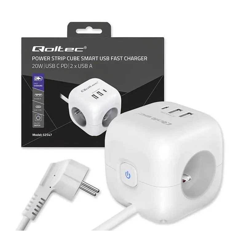 Kostka zasilająca Qoltec przedłużacz 6w1 z podświetlanym... | PartsPC.pl