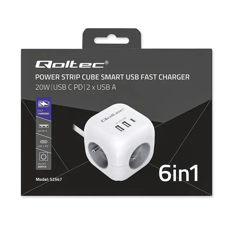 Kostka zasilająca Qoltec przedłużacz 6w1 z podświetlanym... | PartsPC.pl