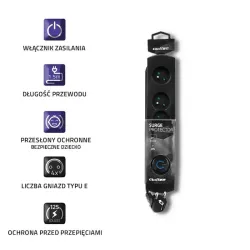 Listwa zasilająca antyprzepięciowa Qoltec | 4 gniazda | | PartsPC.pl