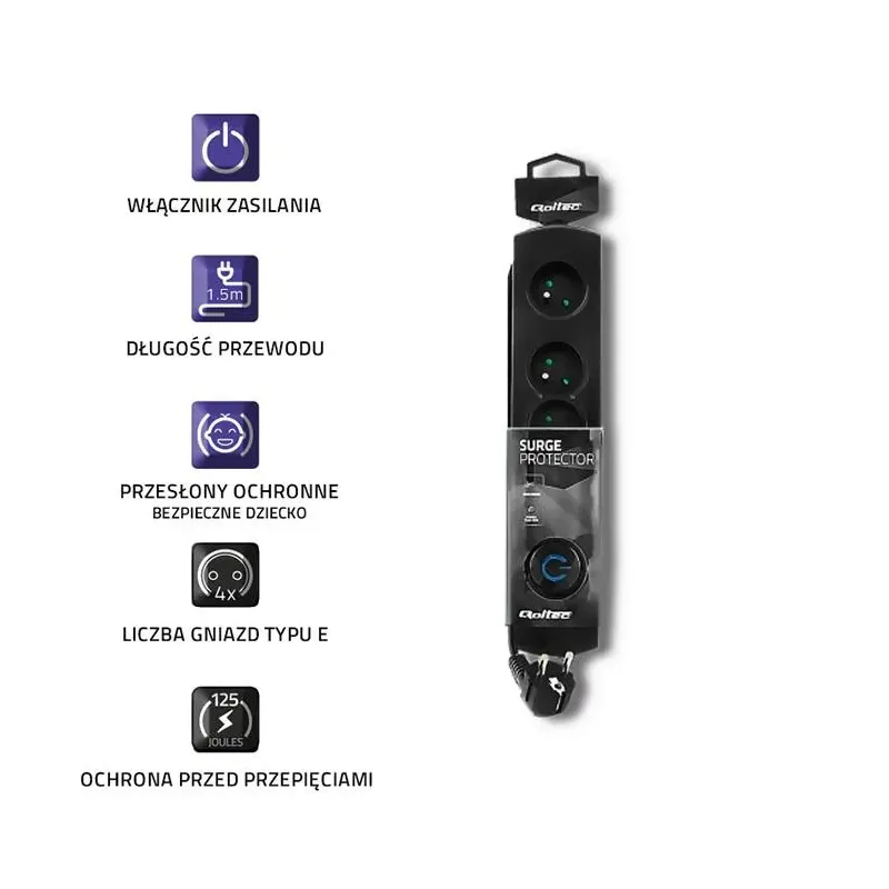 Listwa zasilająca antyprzepięciowa Qoltec | 4 gniazda | | PartsPC.pl