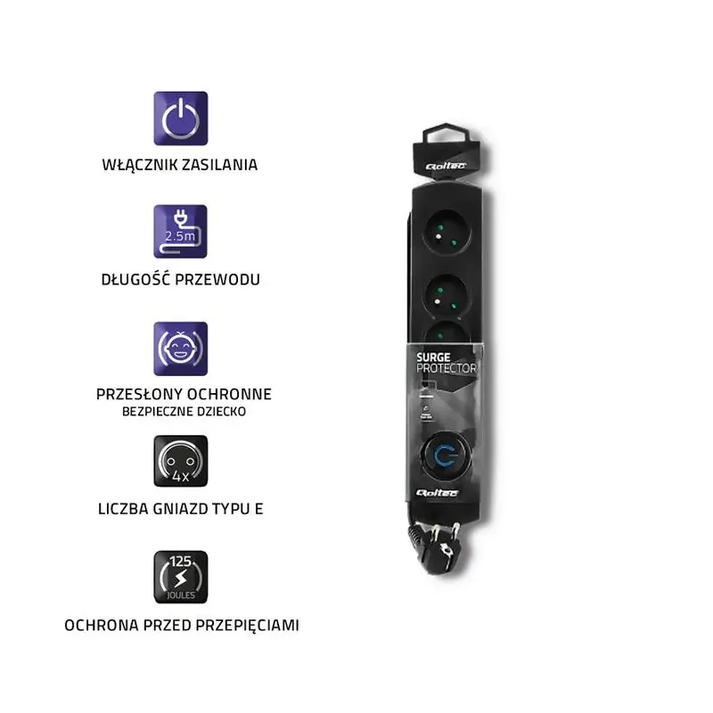 Listwa zasilająca antyprzepięciowa Qoltec | 4 gniazda | | PartsPC.pl