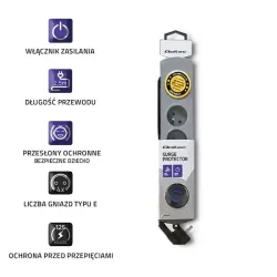 Listwa zasilająca antyprzepięciowa Qoltec Quick Switch | | PartsPC.pl