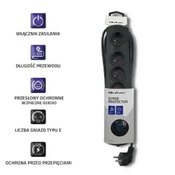 Listwa zasilająca antyprzepięciowa Qoltec | 5 gniazd | | PartsPC.pl