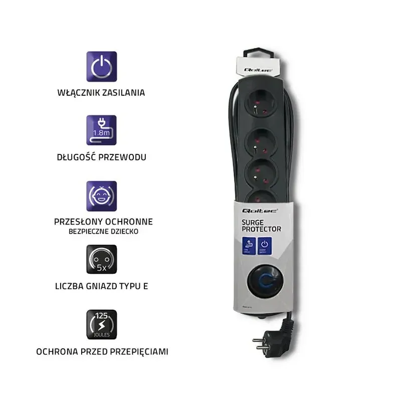 Listwa zasilająca antyprzepięciowa Qoltec | 5 gniazd | | PartsPC.pl