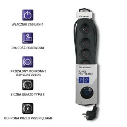 Listwa zasilająca antyprzepięciowa Qoltec | 5 gniazd | | PartsPC.pl