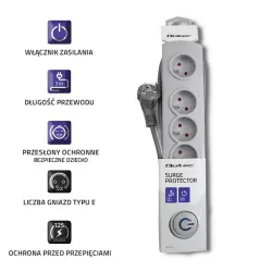 Listwa zasilająca antyprzepięciowa Qoltec | 5 gniazd | | PartsPC.pl