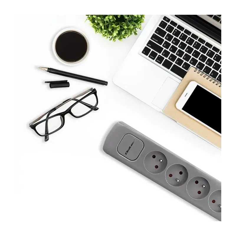 Listwa zasilająca Qoltec 6 gniazd | 1.8m | Szara | PartsPC.pl