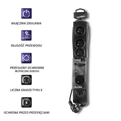 Listwa zasilająca antyprzepięciowa Qoltec 6 gniazd | 3m | PartsPC.pl