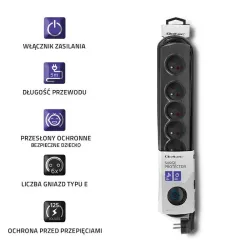 Listwa zasilająca antyprzepięciowa Qoltec | 6 gniazd | | PartsPC.pl