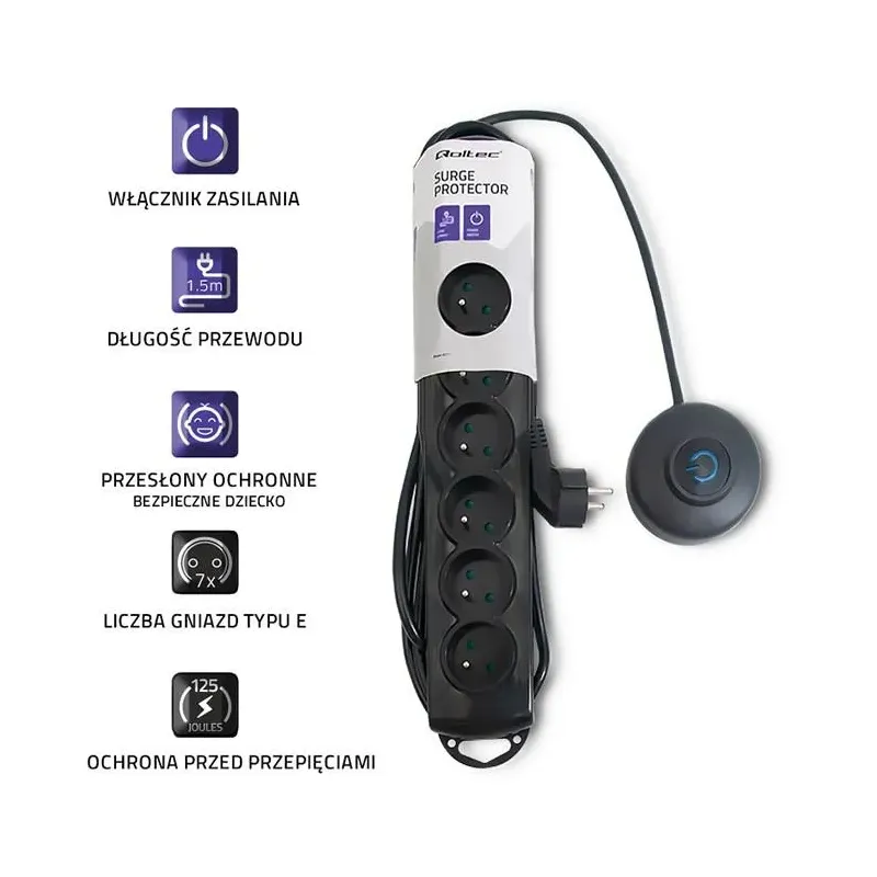 Listwa zasilająca antyprzepięciowa Qoltec z wyłącznikiem | PartsPC.pl