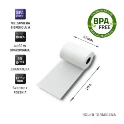 Rolka termiczna Qoltec 57 x 20 | 55g/m2 | 10szt. | BPA | PartsPC.pl