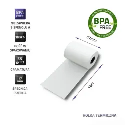 Rolka termiczna Qoltec 57x16 | 55g/m2 | 10szt. | BPA free | PartsPC.pl