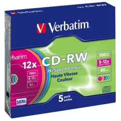 Płyty CD-RW Verbatim 700MB Colour X12 (5 Slim) | PartsPC.pl