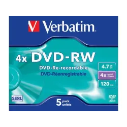 Płyty DVD-RW Verbatim 4.7GB X4 MATT Silver (5 Jewel Case) | PartsPC.pl