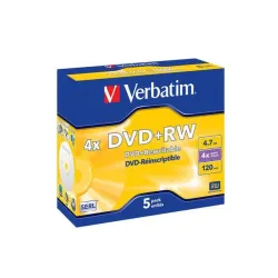 Płyty DVD+RW Verbatim 4.7GB X4 Matt Silver (5 Jewel Case) | PartsPC.pl