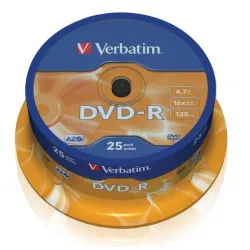 Płyty DVD-R Verbatim 16x 4.7GB (Cake 25) MATT SILVER | PartsPC.pl