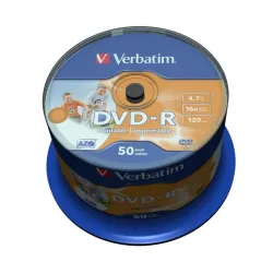 Płyty DVD-R Verbatim 16x 4.7GB (Cake 50) WIDE PRINTABLE | PartsPC.pl