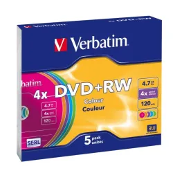 Płyty DVD+RW Verbatim 4x 4.7GB (Slim 5) COLOUR | PartsPC.pl