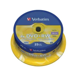 Płyty DVD+RW Verbatim 4x 4.7GB (Cake 25) MATT SILVER | PartsPC.pl