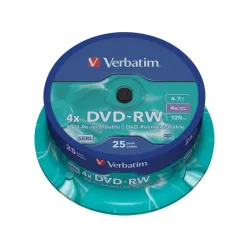 Płyty DVD-RW Verbatim 4x 4.7GB (Cake 25) MATT SILVER | PartsPC.pl