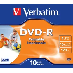 Płyty DVD-R Verbatim 4.7GB X16 Printable (10 Jewel Case) | PartsPC.pl