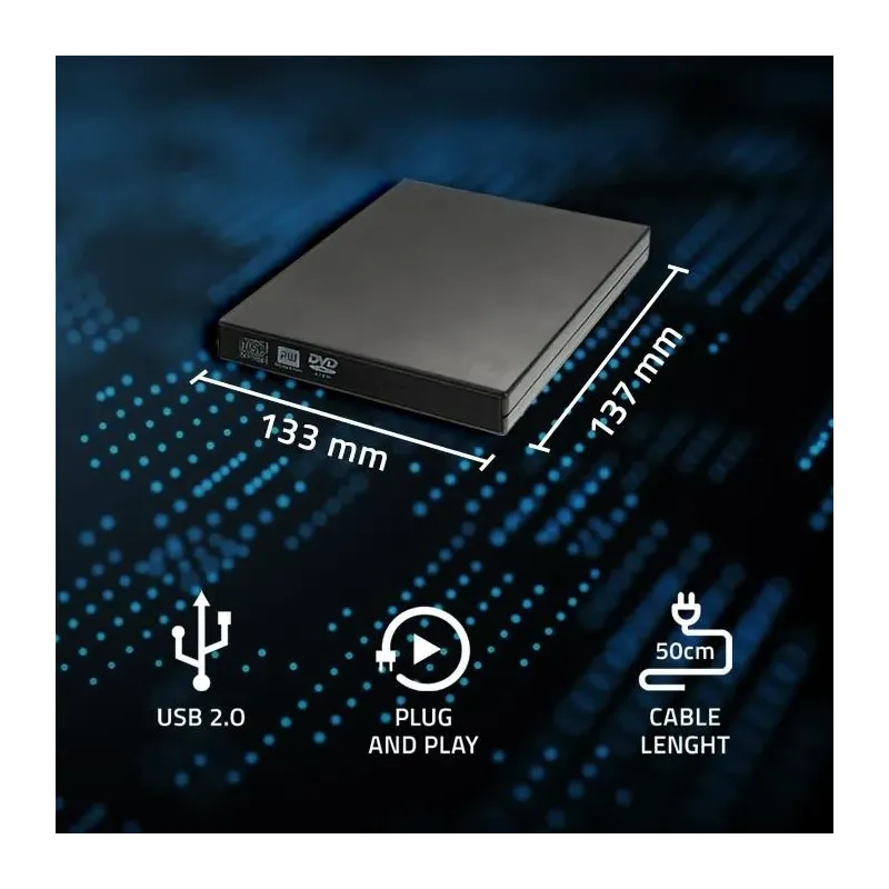 Nagrywarka Qoltec DVD-RW zewnętrzna | USB2.0 | czarna | PartsPC.pl