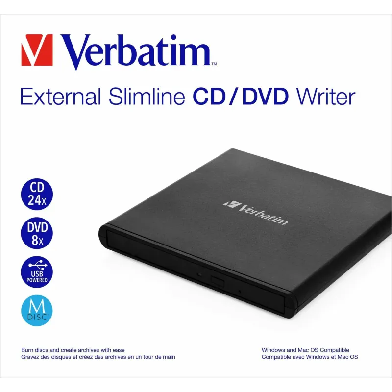 Nagrywarka zewnętrzna Verbatim CD/DVD RW USB 2.0 SLIM | PartsPC.pl