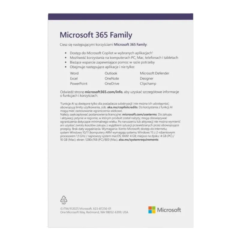 Oprogramowanie Microsoft M365 Family PL 1Y 6U Win/Mac | PartsPC.pl