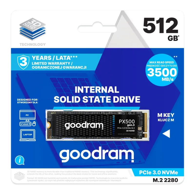 Dysk SSD GOODRAM PX500 Gen.3 512GB M.2 2280 PCIe Gen.3 | PartsPC.pl
