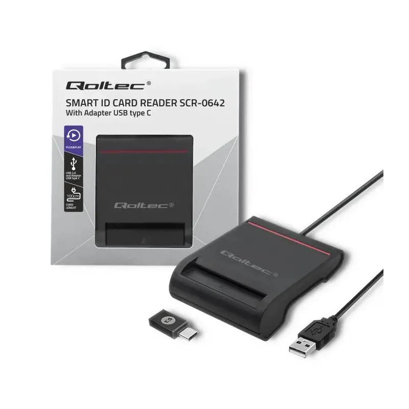 Czytnik kart chipowych ID Qoltec SCR-0642 | USB 2.0 + | PartsPC.pl