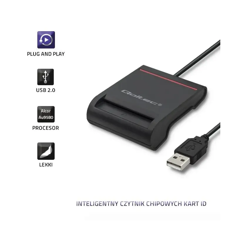Czytnik kart chipowych ID Qoltec SCR-0642 | USB 2.0 + | PartsPC.pl