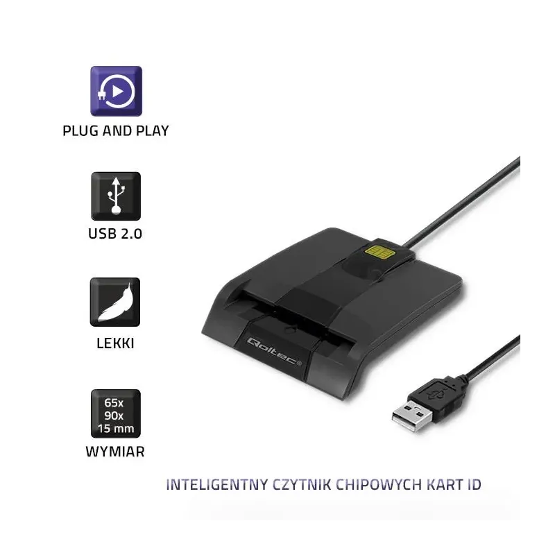 Czytnik kart chipowych ID Qoltec SCR-0634 | USB 2.0 + | PartsPC.pl