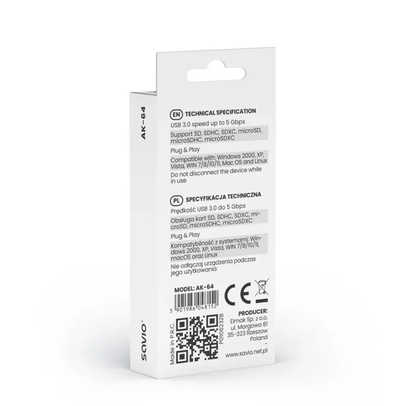 Czytnik kart SD SAVIO AK-64, USB 3.0 | PartsPC.pl