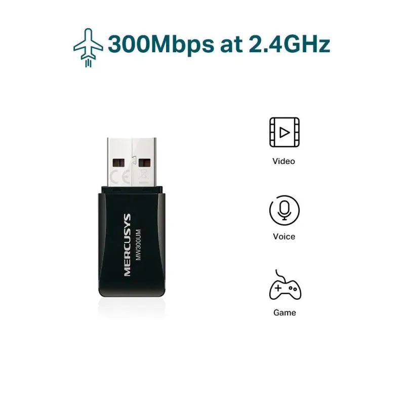 Karta sieciowa bezprzewodowa Mercusys MW300UM N300 USB | PartsPC.pl