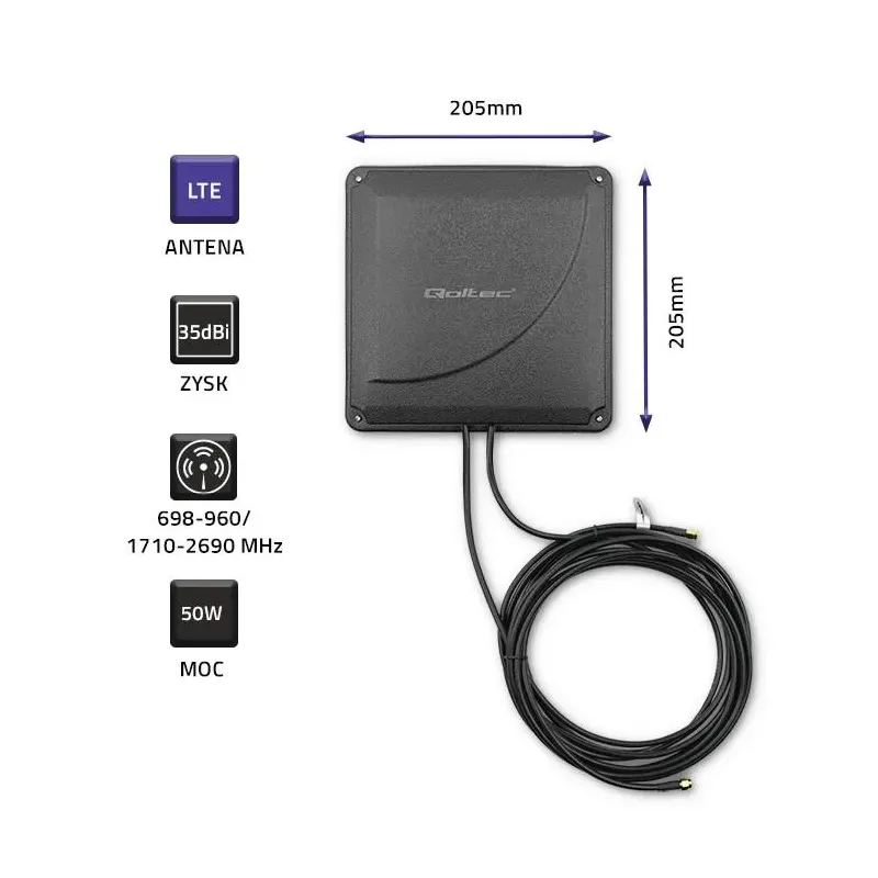Antena 4G LTE DUAL Qoltec MIMO booster | 35dBi | 50W | | PartsPC.pl