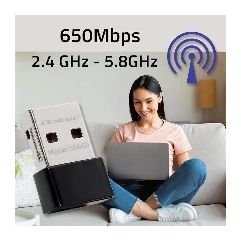 Adapter Qoltec Wi-Fi USB ultraszybki, bezprzewodowy mini | PartsPC.pl