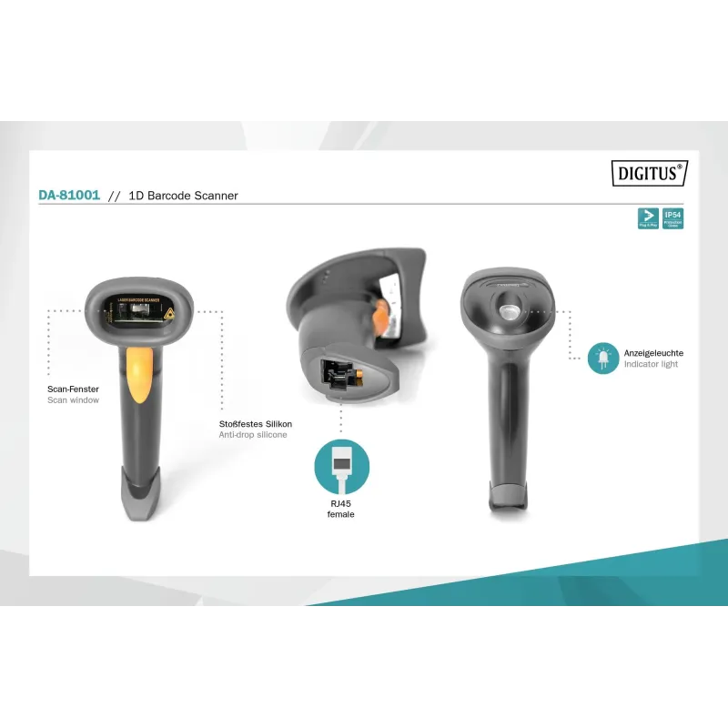 Czytnik kodów kreskowych DIGITUS przewodowy USB-RJ45 2m, | PartsPC.pl