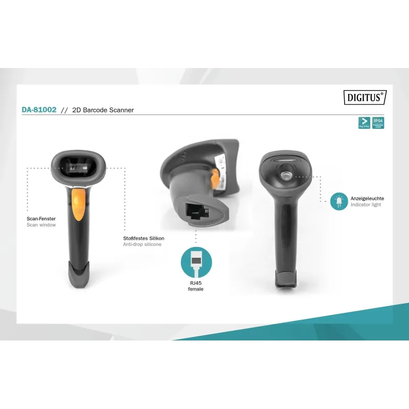 Czytnik kodów kreskowych DIGITUS przewodowy USB-RJ45 2m, | PartsPC.pl