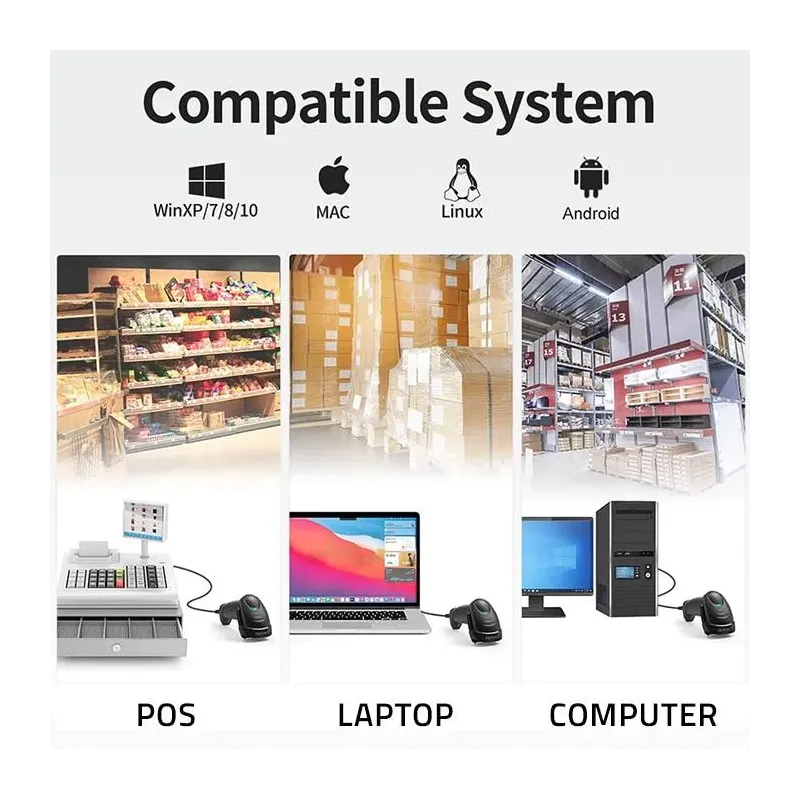 Czytnik kodów kreskowych Qoltec Laserowy 1D | 2D | Czarny | PartsPC.pl