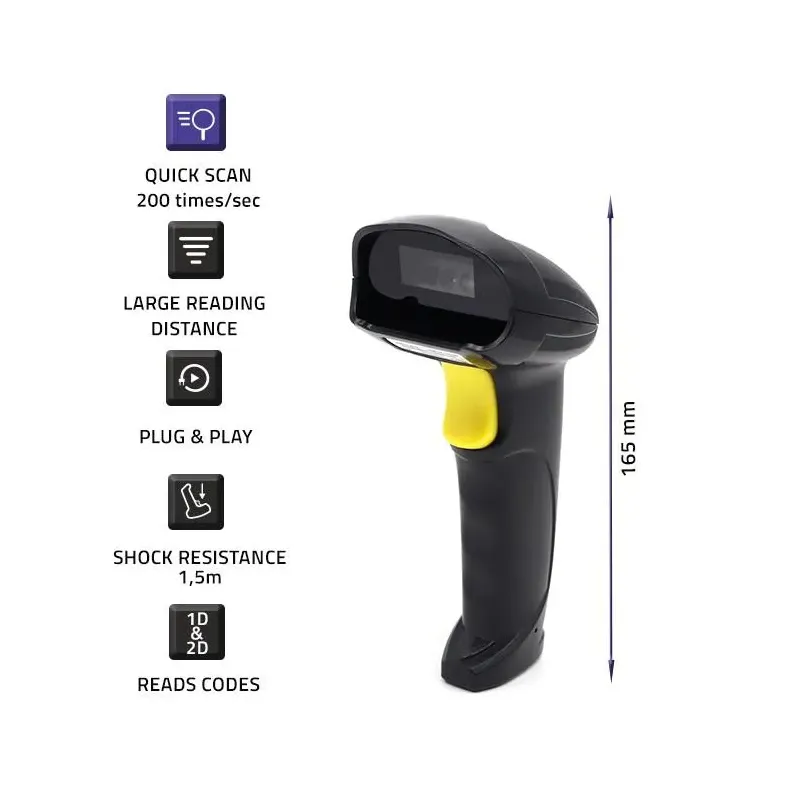 Czytnik kodów kreskowych Qoltec Laserowy 1D | 2D | Czarny | PartsPC.pl