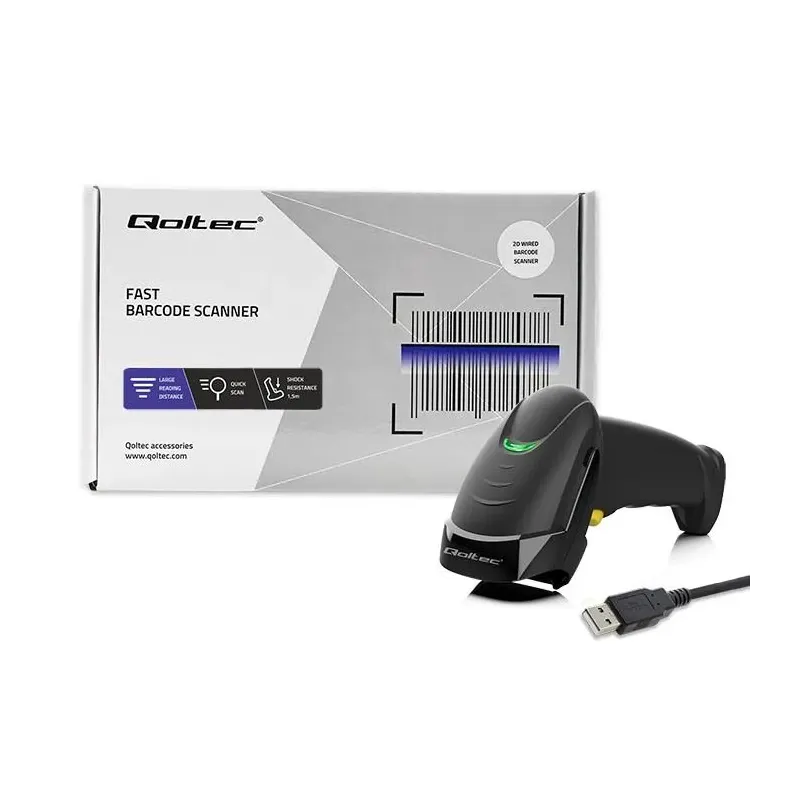 Czytnik kodów kreskowych Qoltec Laserowy 1D | 2D | Czarny | PartsPC.pl
