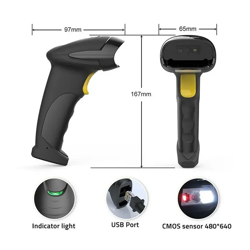 Czytnik kodów kreskowych Qoltec Laserowy 1D | 2D | Czarny | PartsPC.pl